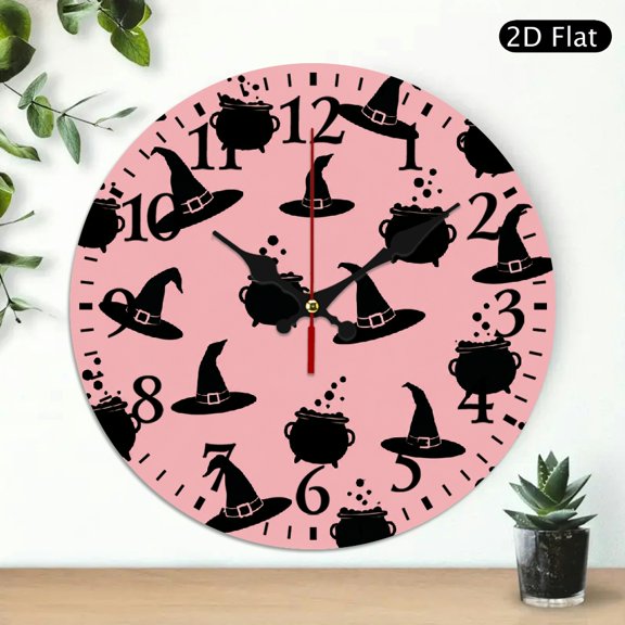 ZFLMY Witch Hat Cauldron Pink Pattern Wall Clock Battery Operated Battery Operated (AA Not Included), Wall Decor for Linving Room Lobby Corridor Dining Room Bedroom Office Classroom