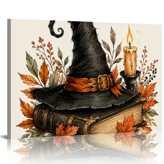 ZFLMY Witch Hat Spell Book Candle  HD Print Framed Canvas Wall Art, Wall Art,  Ready An Excellent Gift Choice Suitable For Living Room Bedroom Kitchen Classroom Studio Family