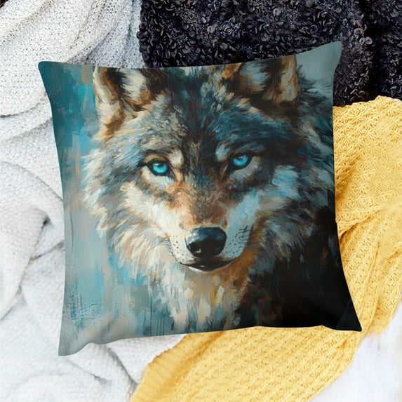 ZFLMY Wolf Blue Eyes Digital Painting Linen Pillow Case for Home Sofa Couch Farmhouse Decor Set of 1 - 3 Sizes 20x20in