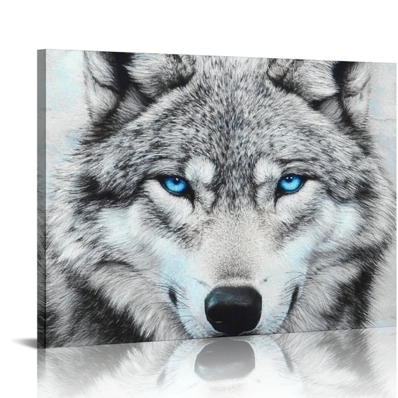 ZFLMY Wolf Blue Eyes Spirit Canvas Print Wall Art Decor for Home Living Room Bedroom Office Hotel Salon, Ready To Hang Room Home Art Decor 16x12in