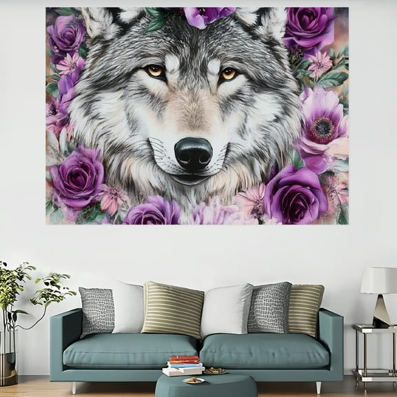 ZFLMY Wolf Flowers Art Wall Hanging Tapestry, 100% Polyester for Bedroom Living Room Decor, Decorative Wall Art 60x40in