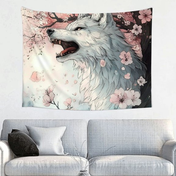 ZFLMY Wolf Flowers Tapestry 100% Polyester Home Decor for Wall Hanging, Bedroom, Living Room - Decorative Wall Art, Multiple Sizes Available 40x30in