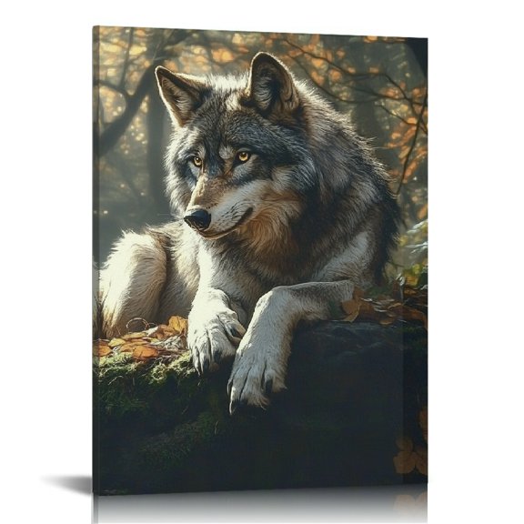 ZFLMY Wolf Forest Wall Decor Canvas Print for Home Office Bathroom 12x16in