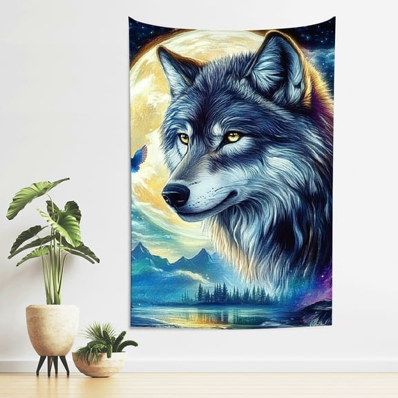 ZFLMY Wolf Full Moon Bird Tapestry Wall Art for Living Room Bedroom 40*60in