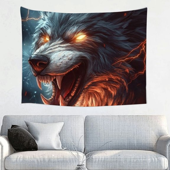 ZFLMY Wolf Lightning Teeth Decorations for Dorm 100% Polyester Home Wall Tapestry Art Decorative Wall Hanging Bedroom Living Room Decoration 40x30in