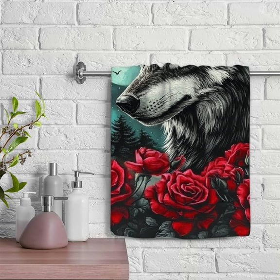ZFLMY Wolf Roses Moon Funny Kitchen Towels 100% Polyester Hand Towel Absorbent for Kitchens Bathrooms Showers 29.5x13.8 inches 29.5x13.8in