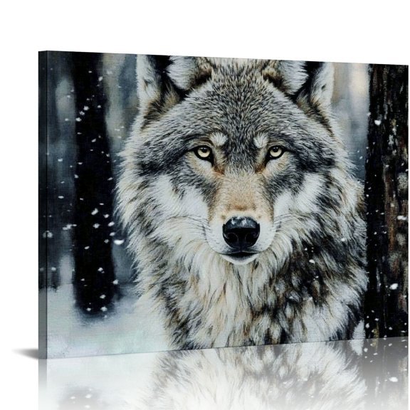 ZFLMY Wolf Snow Trees Canvas Wall Art Decor for Home Living Room Bedroom Kitchen Office Hotel, Ready to Hang Room Home Art Decor 16x12in