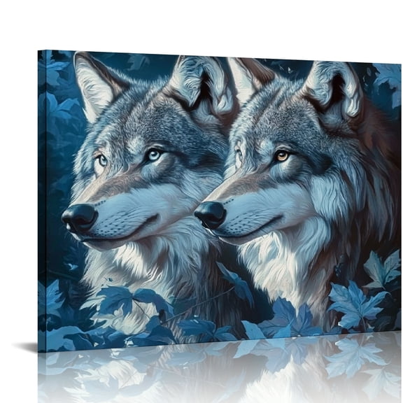 ZFLMY Wolves Leaves Digital Painting Canvas Wall Art Ready To Hang 16x12in