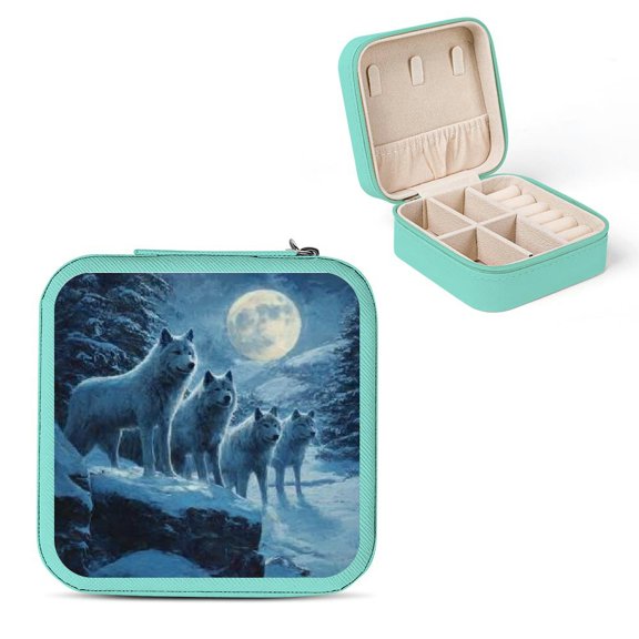 ZFLMY Wolves Snow Fullmoon Jewelry Box for Travel and Gifts Green