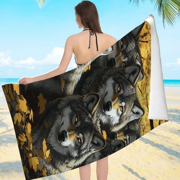 ZFLMY Wolves Yellow Leaves Forest Travel Swimming Bath Towel for Adults - Ultra-Soft Microfiber, Beach, Yoga, Camping, Hiking 55.1x27.6in