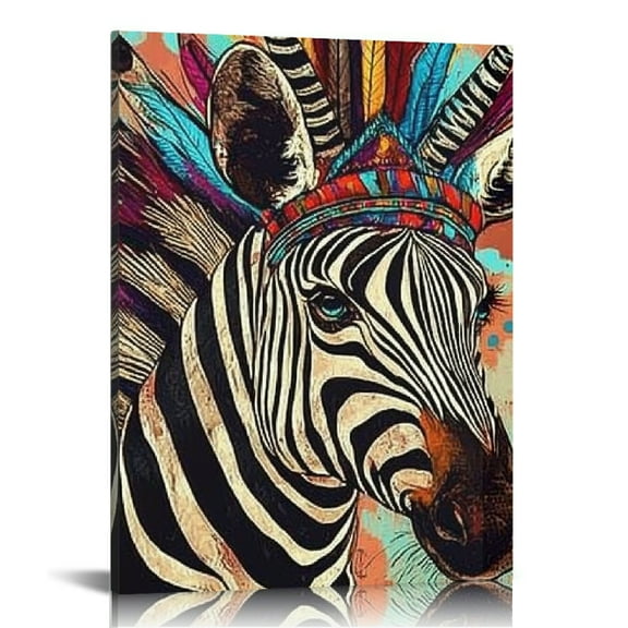ZFLMY Zebra Headdress Psychedelic Art Canvas Prints Ready to Hang Wall Decor For Bedroom Kitchen Living Room Bathroom Office, Perfect Gift for Home Decor 12x16in