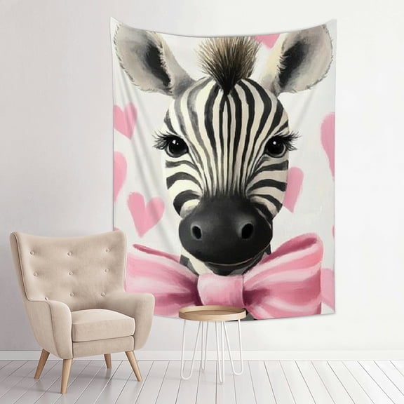 ZFLMY Zebra Hearts Pink Bow Tapestry Wall Hanging Home Decor 30*40in