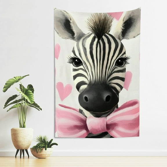 ZFLMY Zebra Hearts Pink Bow Tapestry Wall Hanging Home Decor 40*60in