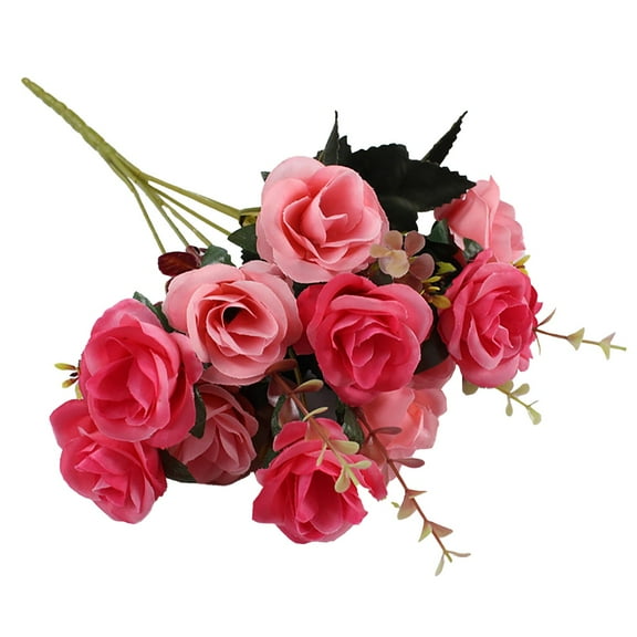 ZFSBZBS 1 Bunches 12 Head Artificial Roses Small Silk Flowers,13 Inches,Table Decoration Realistic Bouquet Arrangement Boho Faux Flowers for Wedding Hot Pink