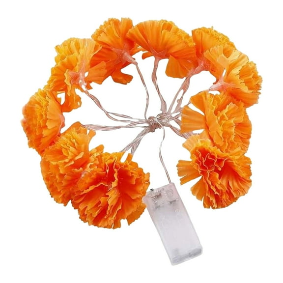 KUMHONW 1 Pack Lighted Marigold Garland Artificial Marigold Flowers String Lights Decorations for Halloween Diwali Indian Party Orange 2-Meter 10 LED