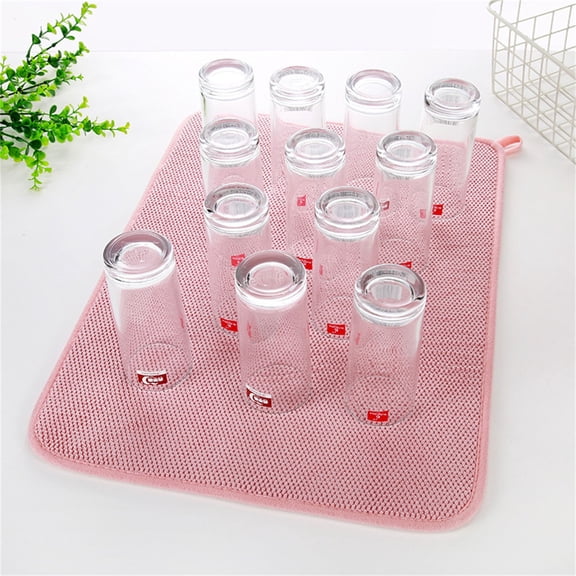 ZFSBZBS 1 Pack Microfiber Dish Drying Mat,15.7x11.8" Large Size Highly Absorbent Dish Drainer Mat,Kitchen Counter Quick Dry Pads for Under Sink,Coffee Rack,Pink