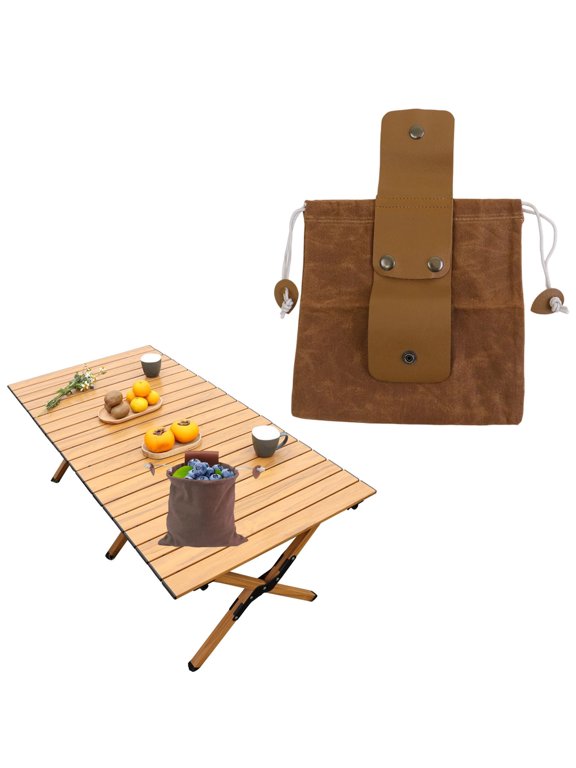 1 Pack Outdoor Foraging Bag, Collapsible Waxed Canvas Bag, Leather Foraging Pouch Basket for Camping, Hiking Hunting, Grocery Storage,Brown