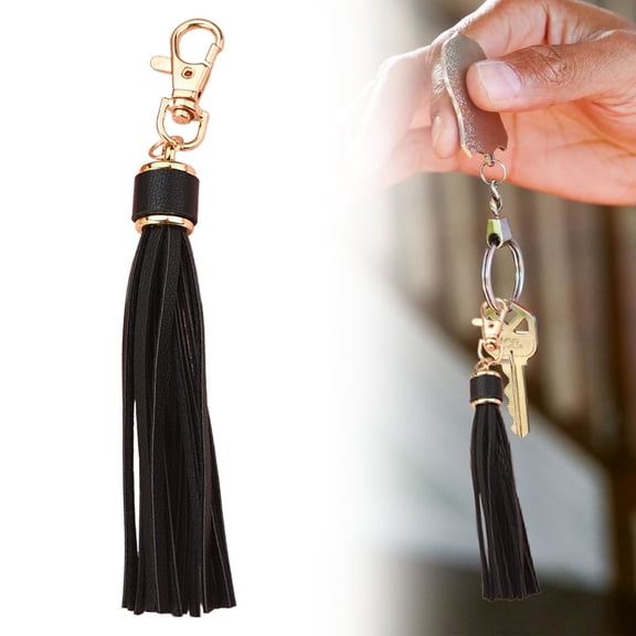 ZFSBZBS 1 Pcs PU Leather Tassels, 6 Inch Keychain Tassel Charm with Lobster Swivel for Jewelry Making, Handbag, DIY Crafts,Black