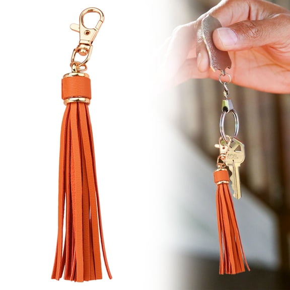 ZFSBZBS 1 Pcs PU Leather Tassels, 6 Inch Keychain Tassel Charm with Lobster Swivel for Jewelry Making, Handbag, DIY Crafts,Orange