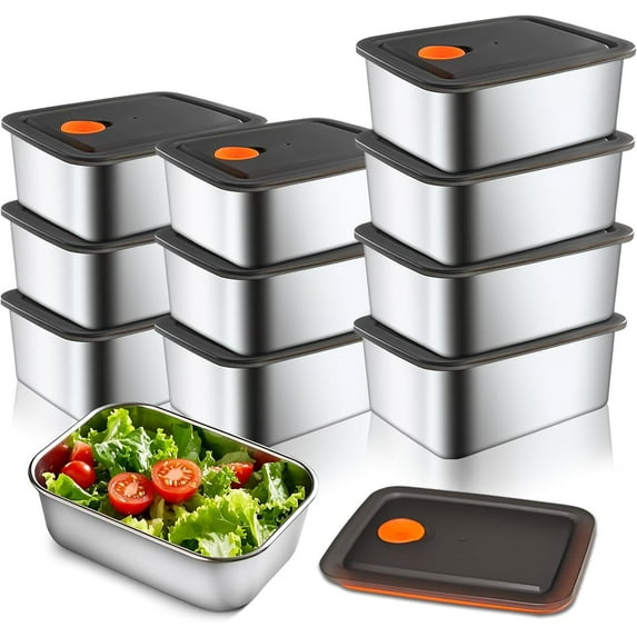 ZFSBZBS 10 Pack 600ml Stainless Steel Food Storage Containers with Leak-Proof Lids, Stackable Lunch Container, BPA-Free, Dishwasher Safe for Snacks, Fruits & On-the-Go Meals,Silver*10