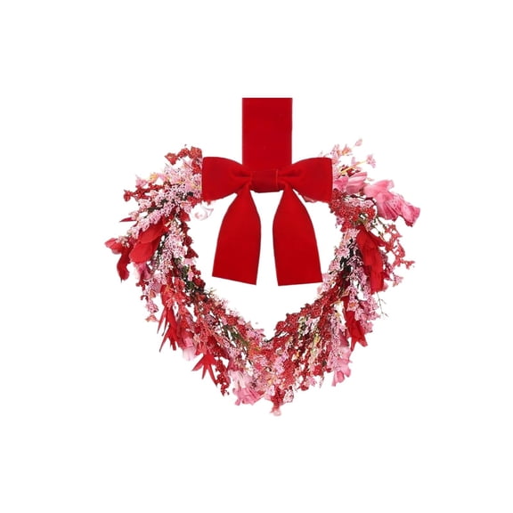 ZFSBZBS 1Pc 11.8'' Wreaths Love Rattan Wreath Cabinet Wreath with Romantic Bow Outdoor Decorations for Valentine‘s Day Wedding Porch Window Front Door Decor,Pink