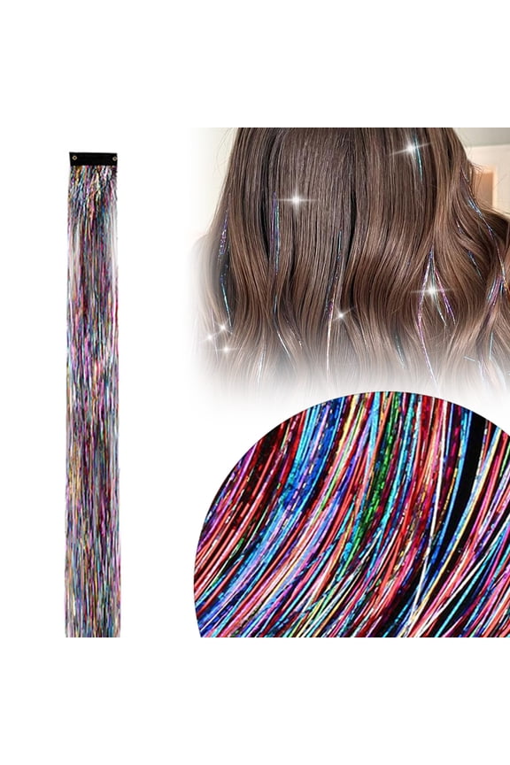1Pc 19.7 Inch Clip In Hair Fairy Tinsel Kit Clips Clip On Glitter Hair Tinsel Extensions 30 color,Light Magenta