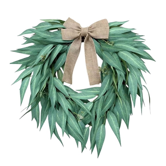 ZFSBZBS 1Pc 20" Heart Shaped Artificial Willow Leaf Wreath - Realistic Wreath with Linen Bow, Farmhouse Wall Door Wedding Arch Window Hanging for Indoor Outdoor Garden Decor Green