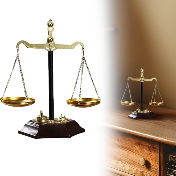 ZFSBZBS 1Pc Balance Scale Ornament Metal Scales of Justice Decor Lawyer Scale Home Office Display Tray,Desktop Nostalgic Old Fashioned Decorations Gold Small Size