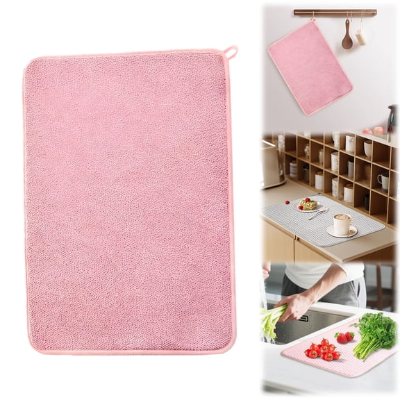ZFSBZBS 1Pc Dish Drying Mat 24 X 17 Inch Absorbent Microfiber Dishes Drainer Mats Dish Drying for Kitchen Counter Rack Countertops,Pink