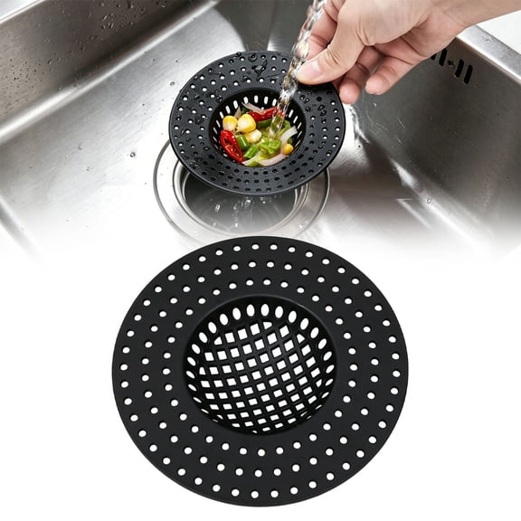 ZFSBZBS 1Pcs Kitchen Sink Drain Strainer, Stainless Steel Sink Drain Cover, Sinks Food Catcher with Large Wide Edge 3.85" Diameter for All Types of Sinks,Black