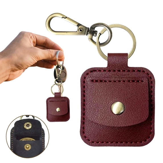 ZFSBZBS 1Pcs Leather Ring Holder Keychain, Portable Travel Ring Holder Pouch,Keychain Rings Bag for Purse, Jewelry Key Chain Bag for Rings, Necklaces, Coins, Medallions,Red