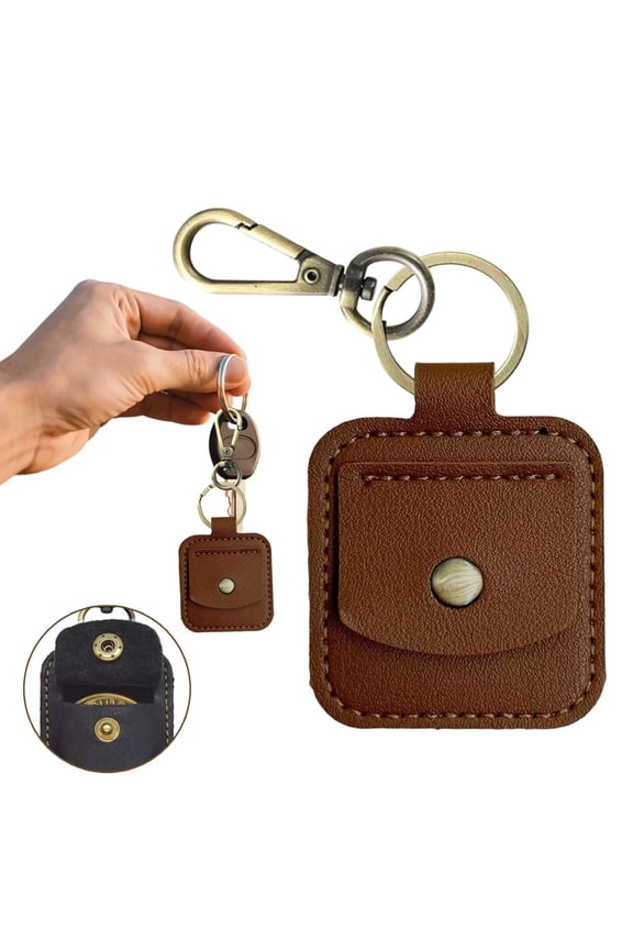 1Pcs Leather Ring Holder Keychain, Portable Travel Ring Holder Pouch,Keychain Rings Bag for Purse, Jewelry Key Chain Bag for Rings, Necklaces, Coins, Medallions,Brown
