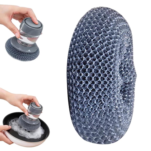 ZFSBZBS 1Pcs Replaceable Steel Wool, Transparent Cleaning Solution Reservoir, Cast Iron Cleaning Kit with Cast Iron Scraper for Cleaning Pans, Grills,9x9cm/3.54x3.54in