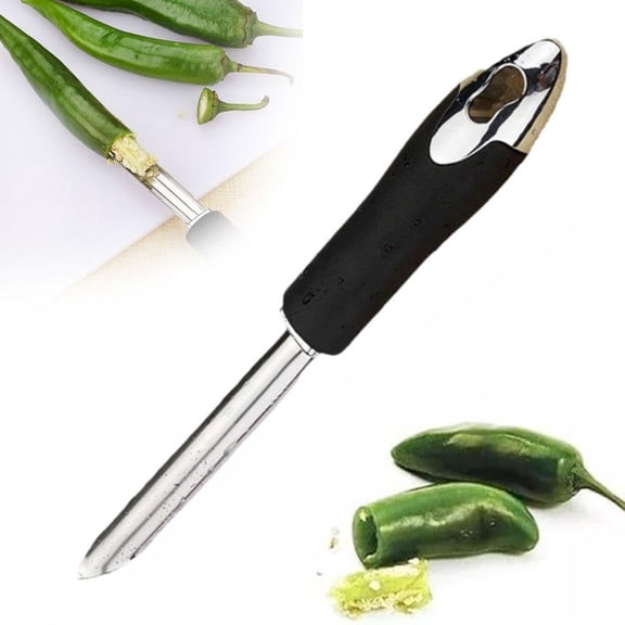 ZFSBZBS 1Pcs Stainless Steel Corer Tool, Pepper Corer Vegetable Fruit Seed Corers Zucchini Cucumber Remover Tool with Serrated Edge