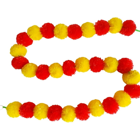 ZFSBZBS 1String Marigold Flowers 60 Inch Artificial Marigold Garland for Decoration Indian Pooja Diwali Home Wedding Mantle Decor,1*Bright Red Yellow