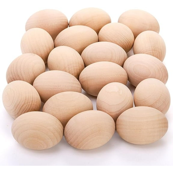KUMHONW 20 Pieces Unpainted Wooden Fake Eggs, Faux Fillable Eggs for Easter DIY Painting Art Craft Decorations Home Decor Beige