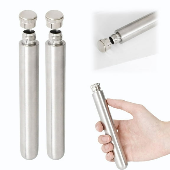 ZFSBZBS 2PCS Stainless Steel Tube Hip Flask,Hidden Flasks for Liquor for Men, Multifunctton Pocket Mini Small Pocket Flask,Cigar Shaped Pocket Drinking Tubular Bottle