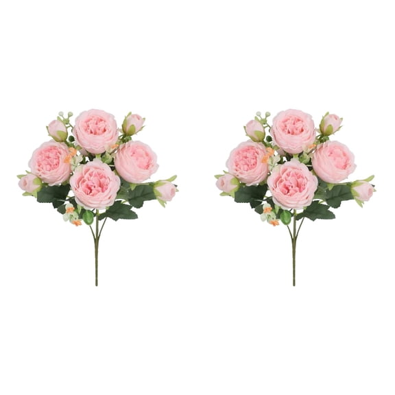 ZFSBZBS 2Pcs 5 Heads Artificial Roses Bouquet Rose Bunch Rose for Vase Home Wedding DIY Indoor Outdoor Centerpiece Table Decoration,Light Pink*2,30*20*2cm