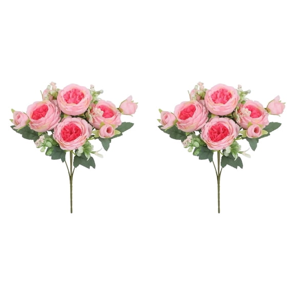ZFSBZBS 2Pcs 5 Heads Artificial Roses Bouquet Rose Bunch Rose for Vase Home Wedding DIY Indoor Outdoor Centerpiece Table Decoration,Pink*2,30*20*2cm
