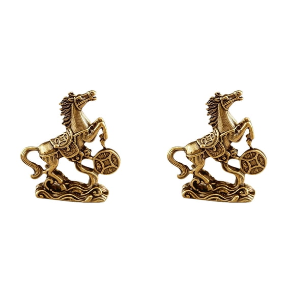 ZFSBZBS 2Pcs Horse Statues 2026 Year Of Horse Tabletop Brass Ornaments for Chinese New Year Blessing Souvenir Spring Festival Copper Crafts Home Room Decoration Gold