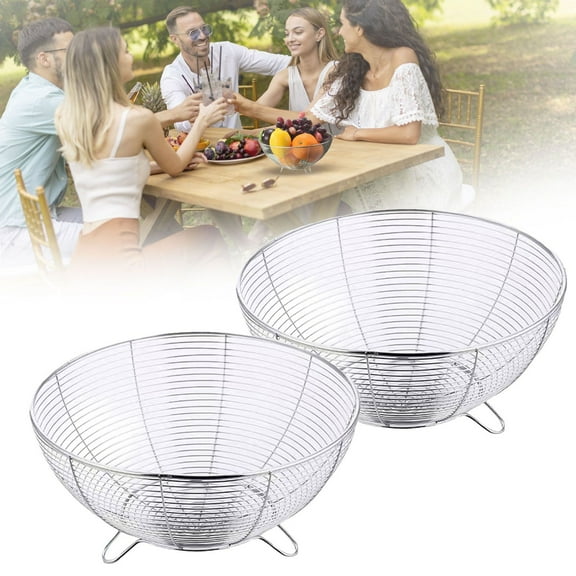 ZFSBZBS 2Pcs Stainless Steel Fruit Basket Wire Mesh Bowl Kitchen Counter Fruit Organizer Modern Design Capacity for Snacks Bread Vegetables