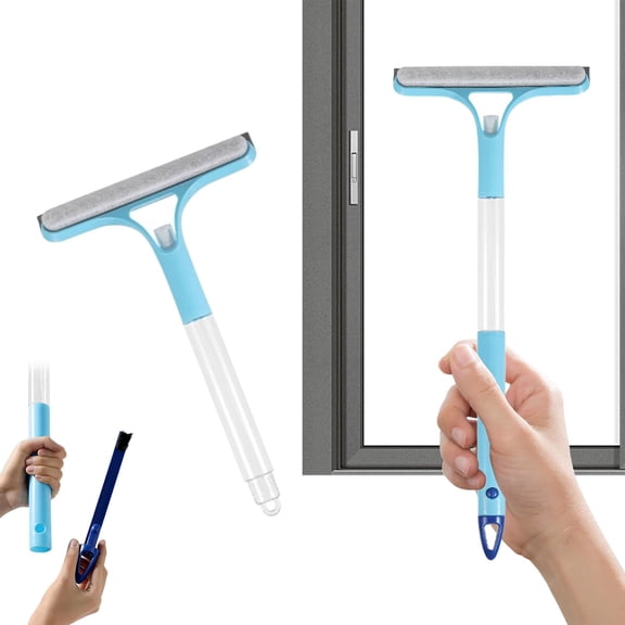 ZFSBZBS 3 in 1 Window Cleaning Scraper Shower Squeegee for Glass Doors Mirror with Sprayer Squiggy for Windshield Cleaner Tool Washing Spray Home Floor Scraper,Blue,14.8x8.46in