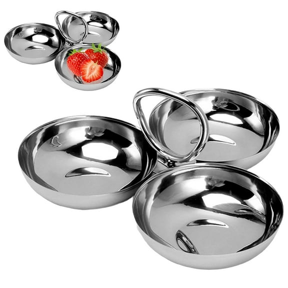 ZFSBZBS 3-Compartment Stainless Steel Serving Tray with Handle - 304 Food-Grade Snack Plate, Fruit Bowl for Fridge, Dishwasher Safe, Portable & Easy to Clean,Silver,Style B