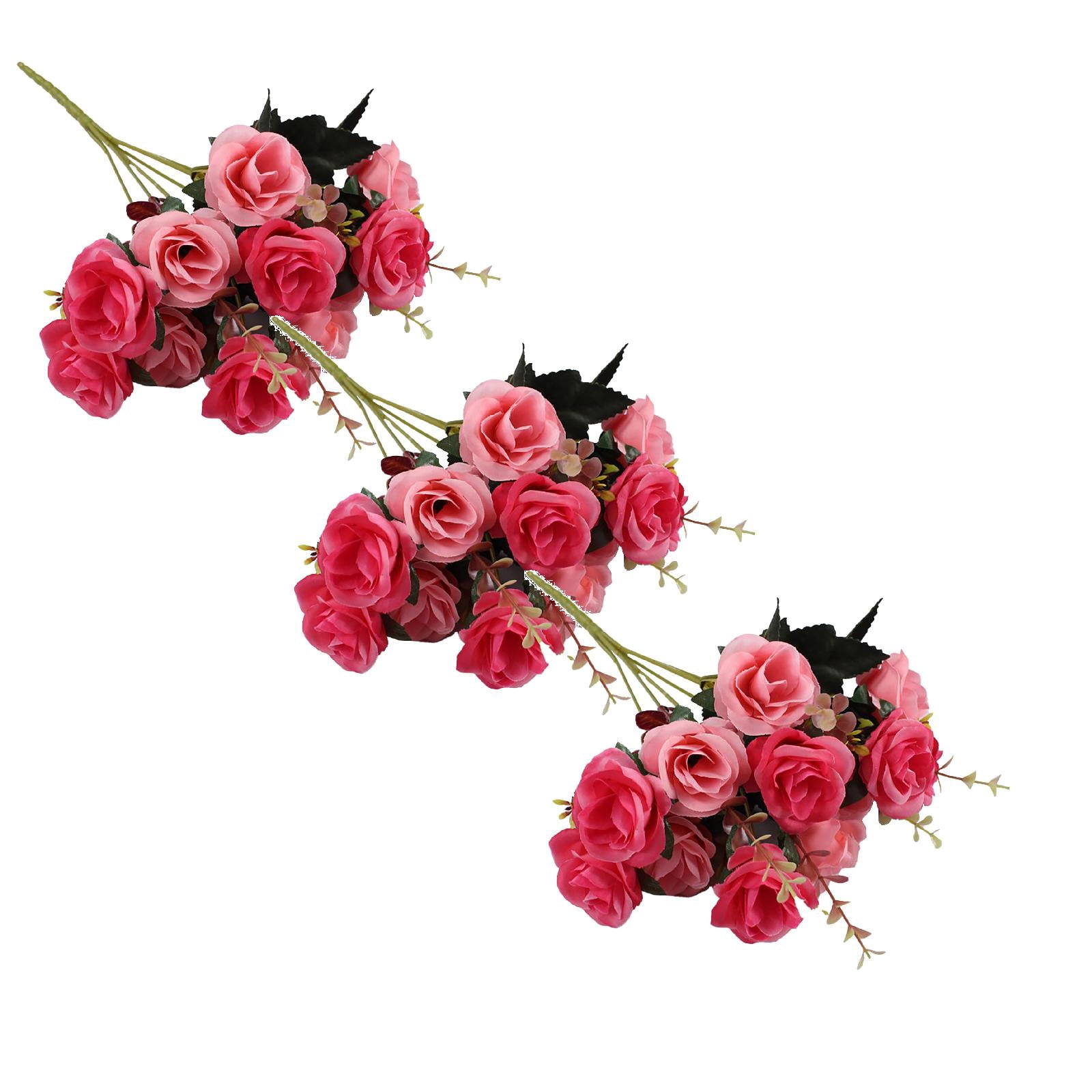 ZFSBZBS 3 Pcs 12 Head Artificial Flowers, Artificial Peony Small Silk Flowers Fake Peonies Bouquet Rose Flower Arrangement Table Centerpiece for Dining Party Home Decoration Hot Pink