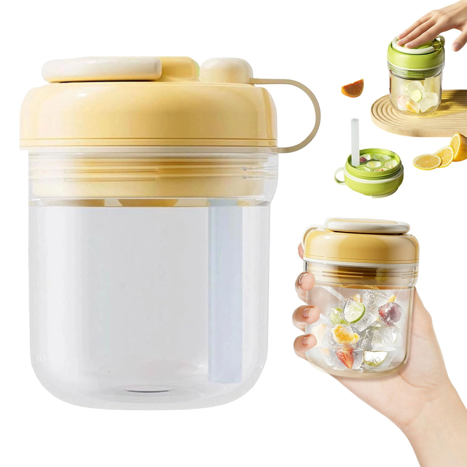 ZFSBZBS 3-in-1 Ice Cube Bottle with Straw - Easy Press Ice Tray Water Bottle, Leak Proof Lid, Vertical Ice Maker for Freezer, Travel, Gym & Home Use (Green, 500ml)
