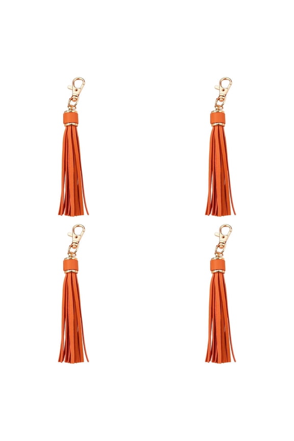 4 Pcs PU Leather Tassels, 6 Inch Keychain Tassel Charm with Lobster Swivel for Jewelry Making, Handbag, DIY Crafts Orange