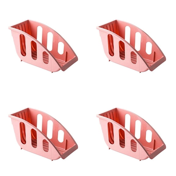 ZFSBZBS 4 Pcs Paper Plate Holder, 10 Inch Plastic Paper Plate Dispenser, Dinner Plate Organizer for Countertop, Reusable Plate Storage Rack,Pink