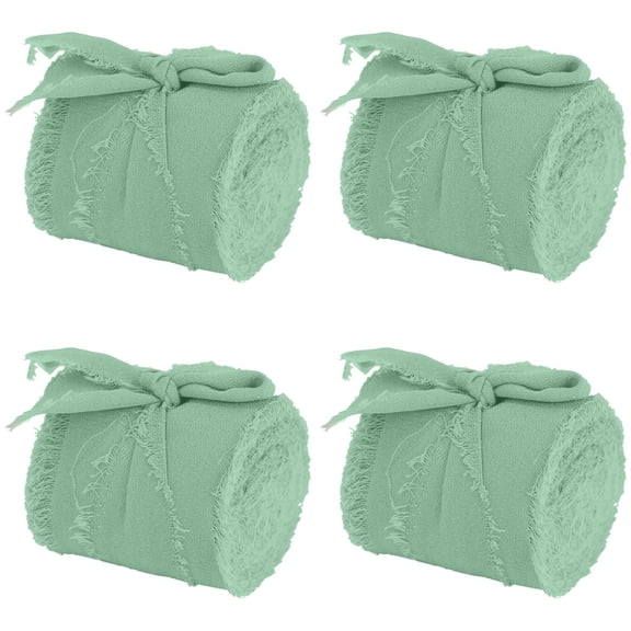 ZFSBZBS 4 Rolls Velvet Ribbon Frayed Edge Set, Handmade Fringe Silk Gauze, 1.5 in x 5 Yard Each, Antique Mauve Ribbon for Wedding, Bridal Bouquets, Flower Arrangement,Z-Light Green*4