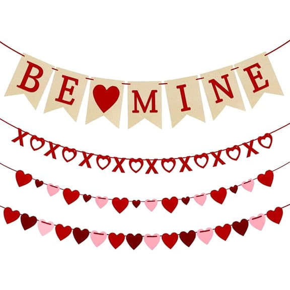 ZFSBZBS 4 String Valentines Day Decorations No DIY Required Handmade BE Mine Love Heart XO Garlands Banner for Home Wedding Party Anniversary Valentines Day Decor,Be Mine