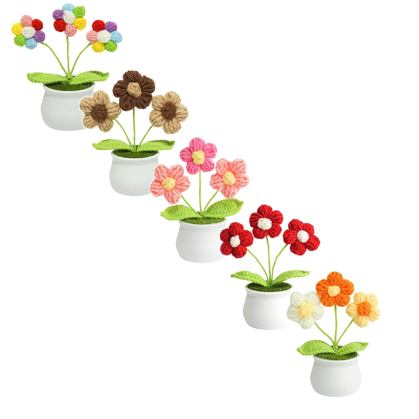 ZFSBZBS 5 Pcs Wool Crochet Sunflower Bouquet Crochet Patted Flowers,Artificial Knitted Puff Potted Plant Handmade Crochet Flower for Home Office Car Dashboard Decor,Camouflage